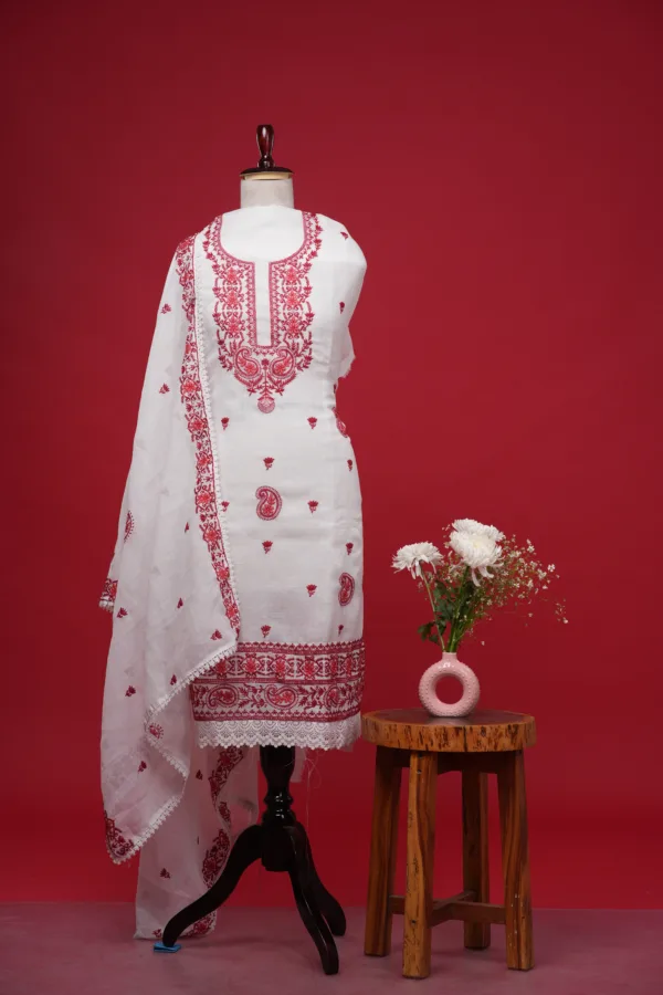 Elegant cotton linen shirt with intricate embroidery, paired with digital print cotton linen bottoms and an embroidered dupatta, perfect for casual or festive wear